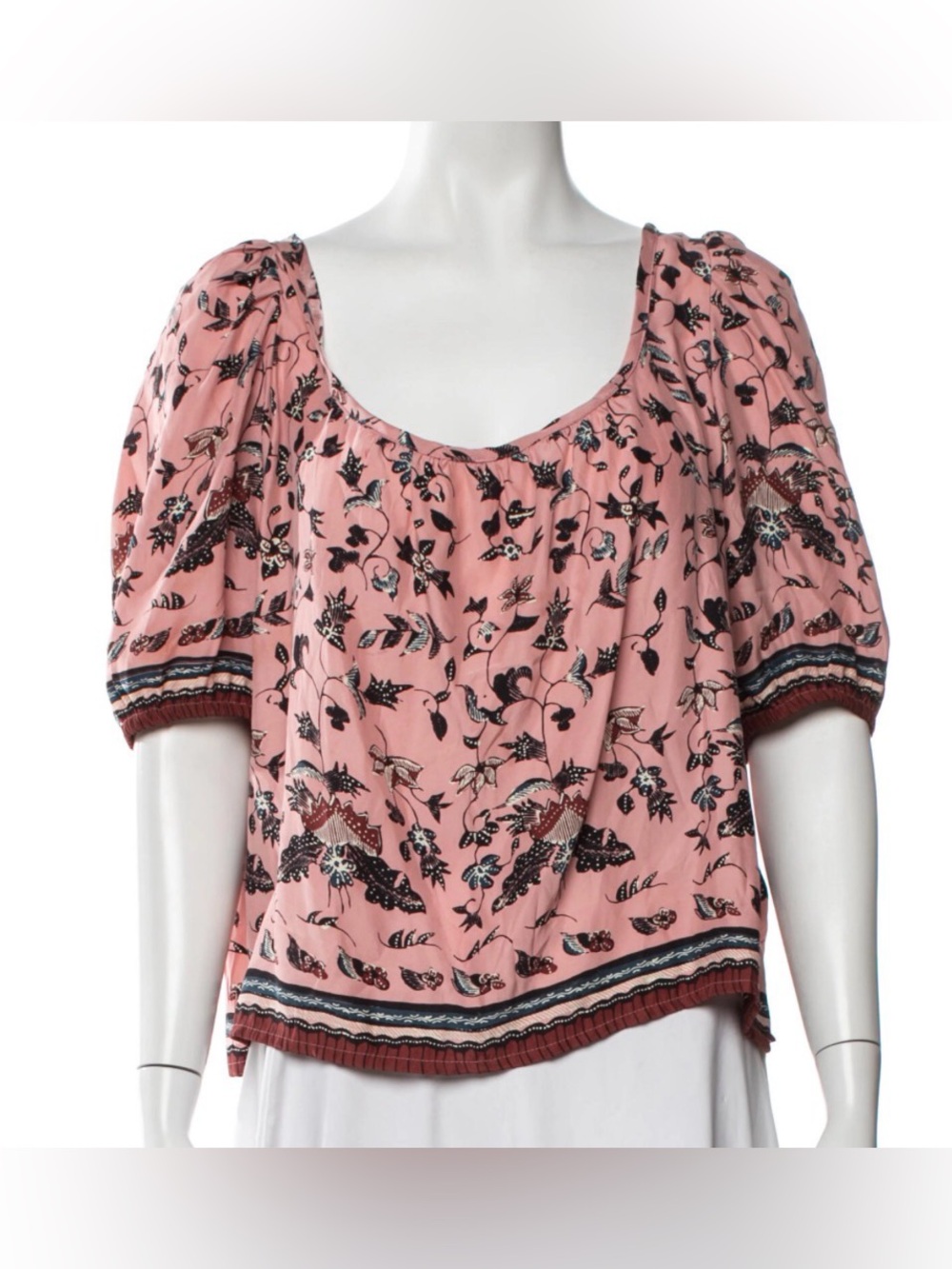 Natalie Martin Pink Floral Scoop-Neck Silk Blouse Pink Size Medium